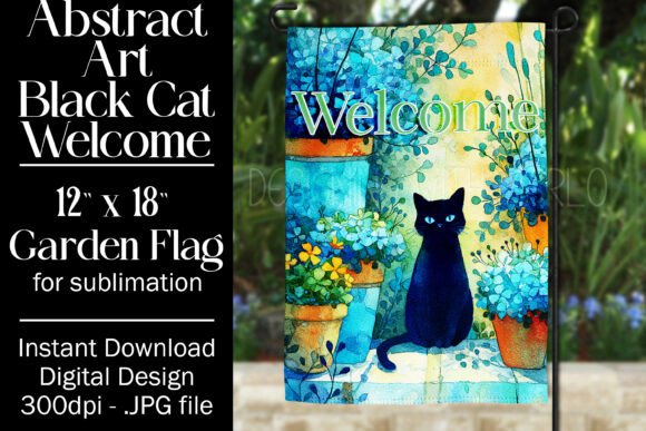 Abstract Black Cat Garden Flag Design 4