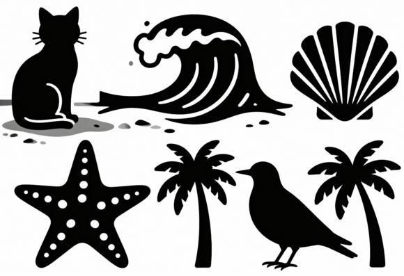Beach Cat Palm Tree Wave Seashell