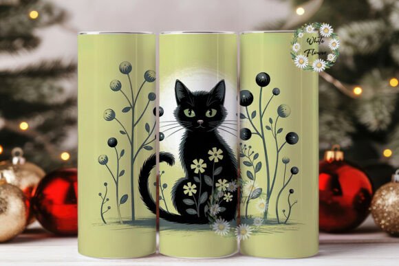 Black Cat Floral 20oz Tumbler Wrap