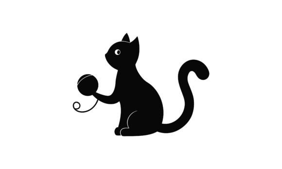 Black Cat Playing with Ball of Yarn