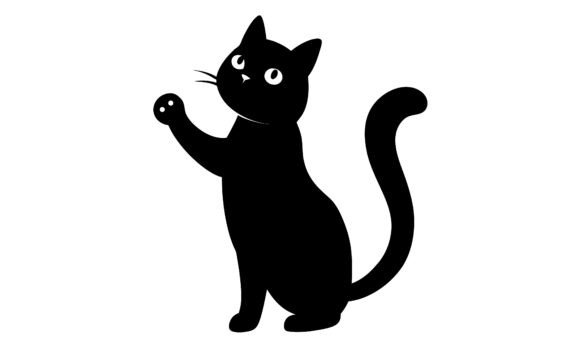 Black Cat Reaching Up Silhouette Graphic