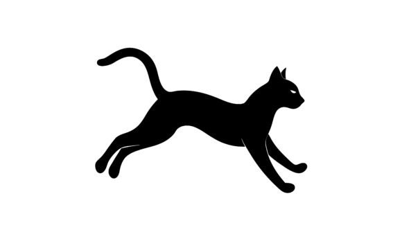 Black Cat Silhouette in Running Pose