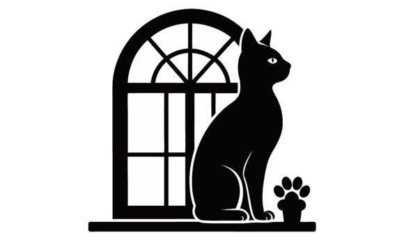 Black Cat Silhouette on a Window