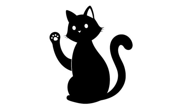 Black Cat Silhouette Waving Paw