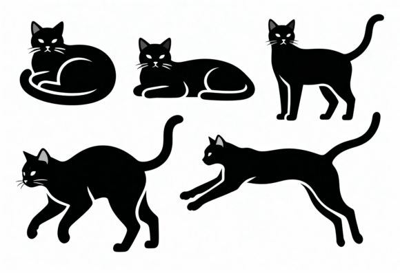 Black Cat Silhouettes Clipart Set