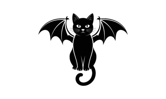 Black Cat with Bat Wings Illustration