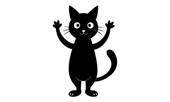 Black Cat with Raised Paws