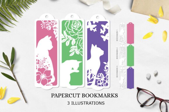 Bookmarks Cat with Flowers Cat Bookmar