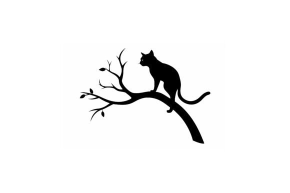 Cat Climbing a Tree Branch Black Vector