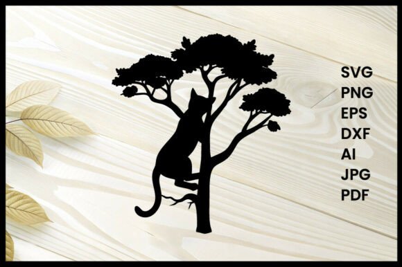 Cat Climbing Tree Silhouette Vector