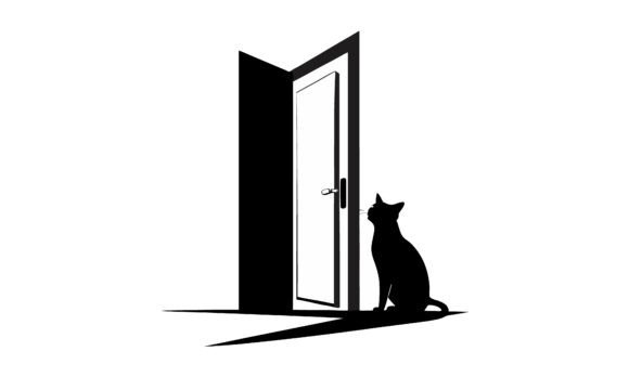 Cat Contemplating Open Doorway Silhouett