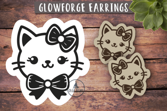 Cat Girl with Bow Earrings Laser Cut