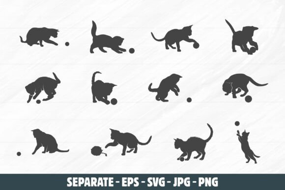 Cat Playing with Ball Silhouettes