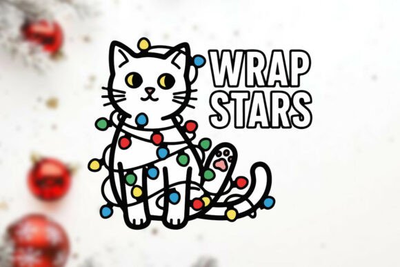 Cat Tangled in Colorful Christmas Lights