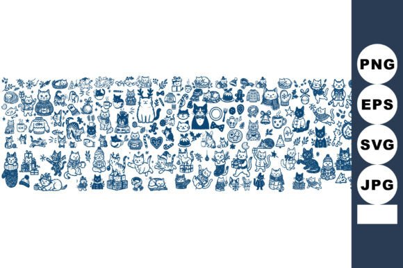 Cute Cat Doodle Clipart Set