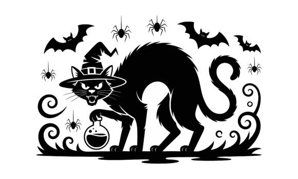 Halloween Black Cat Witch Vector