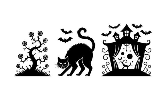 Halloween Silhouettes with Black Cat