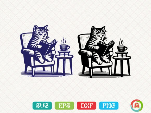 Reading Cat with Coffee