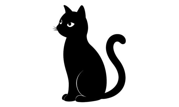Silhouette Black Cat Sitting and Looking