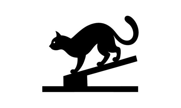 Silhouette Cat Walking on Inclined Plank