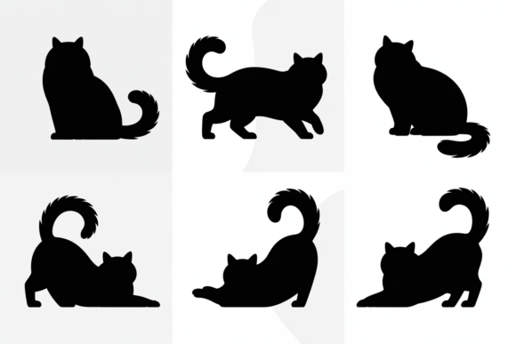 Silhouettes of Various Cat Poses