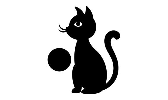Simple Black Cat Silhouette with Circle
