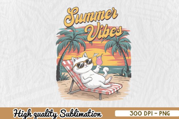 Summer Vibes Cat Sublimation PNG