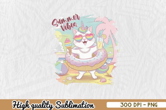 Summer Vibes Chill Cat Sublimation PNG