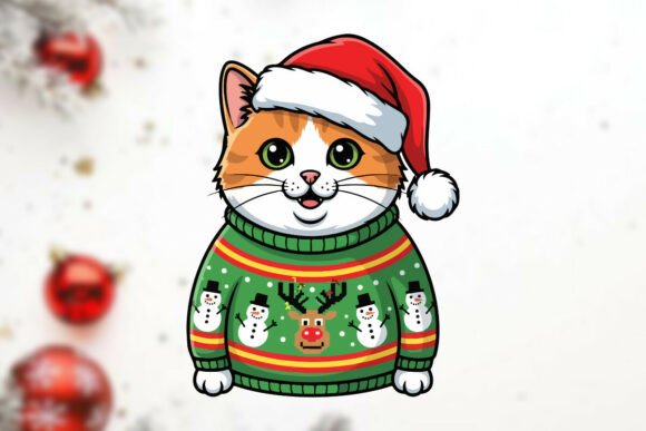 Tabby Cat Wearing a Christmas Sweater