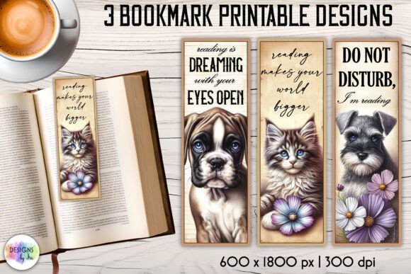 Vintage Bookmark with Kitten and Puppy