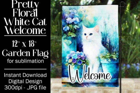 White Cat Garden Flag Sublimation, F2