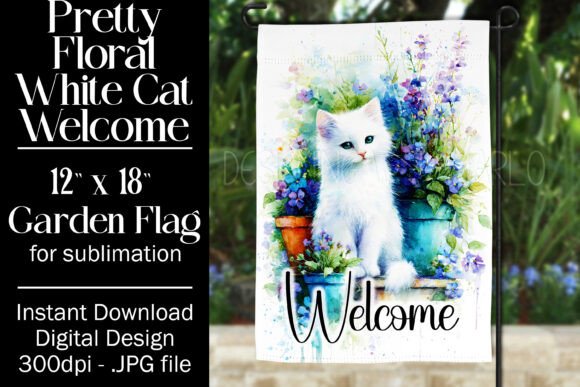 White Cat Garden Flag Sublimation, F3