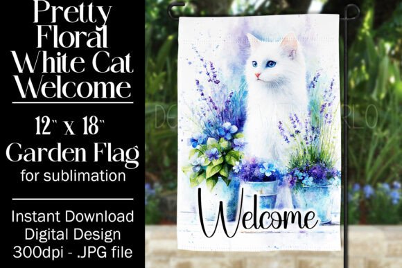 White Cat Garden Flag Sublimation, F4