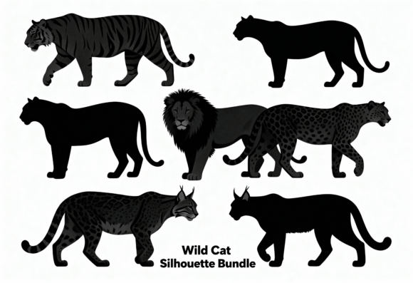Wild Cat Silhouette Bundle Vector