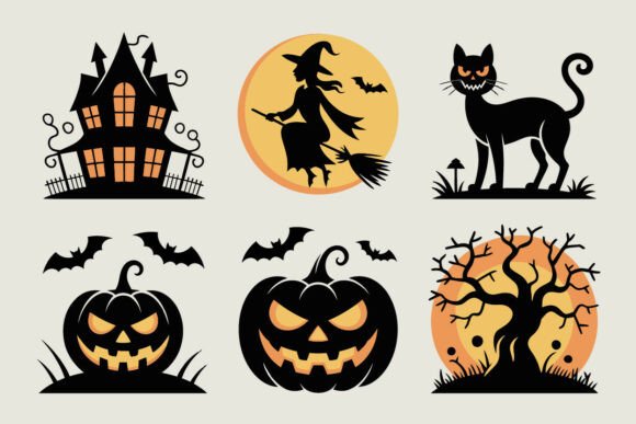 Witch Cat Pumpkin Tree Halloween Element
